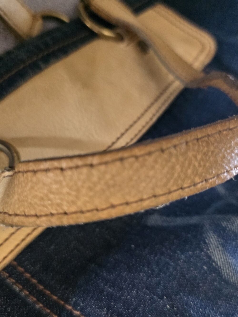 Yves Saint Laurent Rive GAUCHE Blue Denim Tote with Tan Leather Accents - Picture 13 of 16